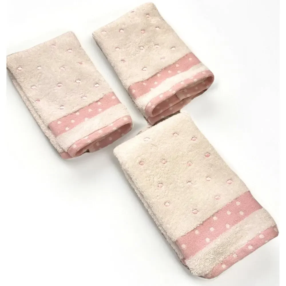 VINTAGE Casaba Hand Towels White With Pink Polka Dot SET Of 3 Made in Turkey
